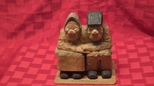 Vintage 1947 Swedish Flat Plane Wood Carving Old Couple On Bench 
