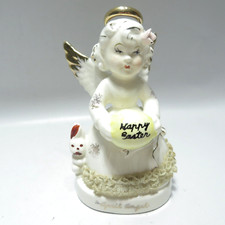 Vintage April Birthday Angel Girl Figurine ART Japan Easter Egg Bunny Lace Trim picture