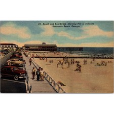 Beach& Boardwalk Showing Pier Savannah Beach GA Vintage Postcard SP6-S28 picture