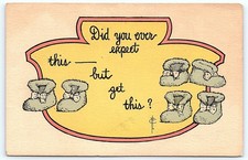 Postcard 1912 postcard: baby booties twin birth announcement picture
