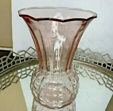 Vintage Anchor Hocking Pink Depression Glass Windsor Vase Waffle Rib Ruffled picture