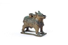 Antique South Indian Bronze Caparisoned Nandi Bull Oil Lamp picture
