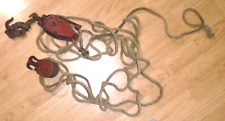 VINTAGE ANTIQUE DURBIN DURCO  METAL BLOCK & TACKLE W/ ROPE WIRE STRETCHER RED picture