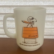 Rare VTG 1965 Fire-King Snoopy Mug Curse You Red Baron ORANGE VARIANT Milk Glass picture