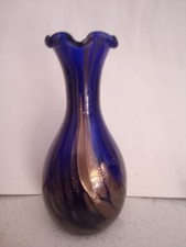 cobalt blue glass vase With Gold Flakes Or Glitter 6in Tall 3in Wide hand blown picture