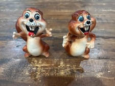 Vintage Bucky Beaver Ceramic Animal Salt & Pepper Shakers Set of 2  picture