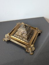 Antique Ornate Victorian Cast Brass Figural Inkwell READ M82 picture