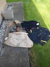 Lot Of 8 Vintage  Military Wool Shirt Jacket Hat Canteens Mail Bag Leggings Etc. picture