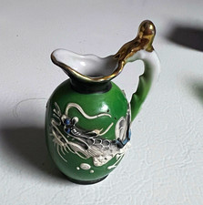 Japanese Green Ceramic Mini Pitcher/Creamer Vase, Gold Trim, Japan Marked picture