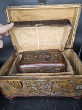Three Antique hand carved footed Dresser/Treasure boxes, Chinese Qing Period picture