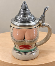 Dirndl Lady German Beer Stein Ceramic Novelty Oktoberfest Metal Lid Barware picture