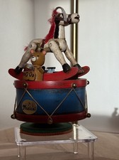 Vintage 1979 Enesco Wooden Rocking Horse Music Box Bear Rotating Ornament Works picture