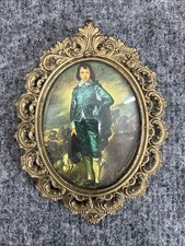Vtg Blue Boy Ornate Gold Oval Frame Made in Italy Bubble Convex Glass Small picture