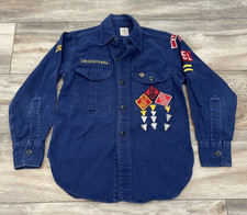 Vintage Boy Scouts of America Sanforized Blue Button Up Shirt 1950s 60s BSA picture