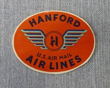 Hanford Air Lines Baggage Luggage Label Sticker 1936-1938 Mid Continent Airlines picture