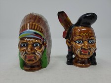 Vintage Native American Salt Pepper Shaker Indian Chief Wales Japan Ceramic RARE picture