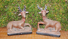 Antique Pair of 19th Century Pennsylvania Holllow Cast Chalkware Reclining Stags picture