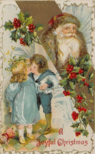 Santa Claus with Victorian Children Kissing~Vintage Christmas Postcard~s923 picture