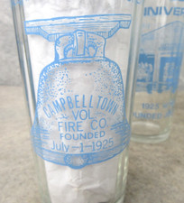 Vintage CAMPBELLTOWN PA 1975 Fire Co Firefighting Glass Pitcher Tumbler Set picture
