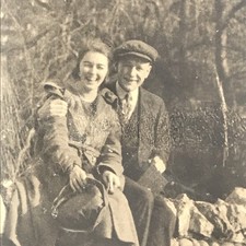 1920's Smiling Happy Couple on Date Newsboy Cap in Victoria BC Canada ID'd Photo picture