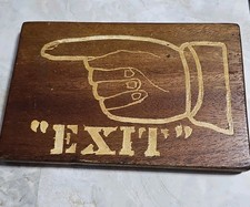 Vintage Folk Art Wooden EXIT Sign Pointing Hand Rustic Bar Cabin Wall Plaque 9x6 picture