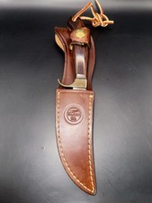 Vintage Olsen OK Brand Fixed Blade Hunting Knife w Original Leather Sheath picture