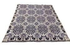 EARLY AMERICAN 1832 H.STILWIL ANTIQUE JACQUARD WOVEN  INDIGO & CREAM COVERLET picture