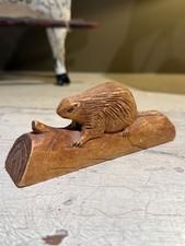 Small Hand Carved Beaver on Log – Natural Unpainted Wood – 5 1/2” picture