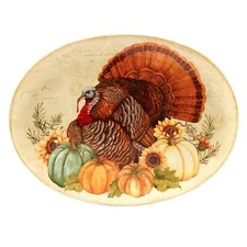 Autumn Fields Oval Turkey Platter Brown Multi Color Orange Country Modern picture