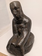 Leonard Schwartz Signed 1957 Seated Man Bronze Sculpture MatteFinish Art Decor  picture