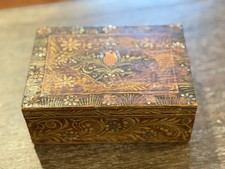 WURZBURG GERMANY HAND PAINTED FLORAL LEAF WOODEN TRINKET BOX DATED 1964 VINTAGE picture