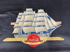 RARE DRINK COCA COLA ADVERTISING SIGN SHIP U.S.S. CONSTITUTION 1940’S CARDBOARD picture