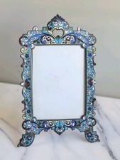 **Antique French Champleve Enamel Picture Frame Gilt Bronze Easel Back 19th... picture