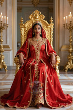 Regal Queen Baroque Red Gown Standing Before Gilded Brunette 4X6 Art Print picture