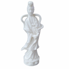 Napco Japanese Geisha Woman Figurine Statue W/Scroll White Ceramic Japan VTG MCM picture