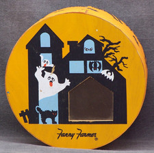Vintage Fanny Farmer Halloween Round Wooden Box Haunted House Black Cat Ghosts picture
