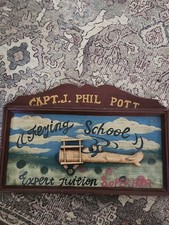 Vintage Capt. J. Phil Pott Flying School Wooden Hanging Sign - 3D Aviation Art picture