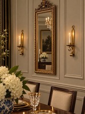 2 VTG Gold Iron Flower Scroll Wall Sconces Taper Candle Holder Hollywood Regency picture