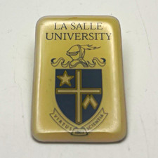 Vintage La Salle University Crest Lapel Pin Gold Tone Epoxy Dome Virtus Scientia picture