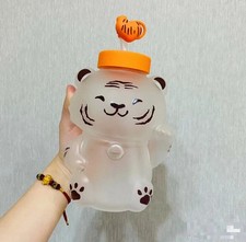 Starbucks Limited Edition Tiger Shaped Frosted Glass Straw Cup with Straw Topper picture