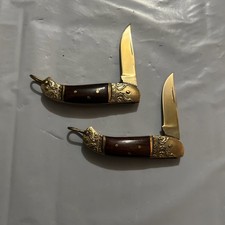 2 Vintage Thai Rosewood & Brass Pocketknife picture