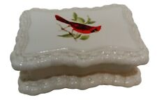 Vintage Cardinal on Limb White Trinket/ Treasure Box- Gator Mold Company 1983 picture