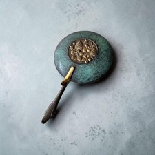 Vintage Oppenheim Israel Verdigris Brass Silent Butler Ash Receiver Ashtray Box picture