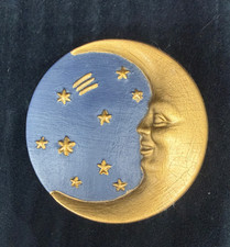 Vtg 1992 CELESTIAL by VANDOR Style Crescent Moon & Stars Blue & Gold Trinket Box picture