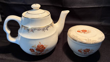 Vintage Sears and Roebuck Empress Tea Pot  & Sugar Bowl 22 Carat Gold Trim picture