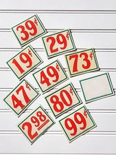 Set of 10 Vintage Country Store Red & Green Price Tags 1930s Made Printed In USA picture