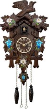 Black Forest Edelweiss Cuckoo Clock Handcrafted Quartz with 12 Melodies Sensor picture