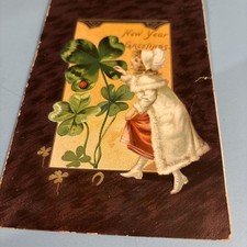 RAPHAEL TUCK'S 1907 New Year's Beautiful Girl Shamrocks   Vintage Postcard 8 picture
