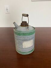 VTG CREAM CITY WARE 2 GALLON GREEN/SILVER CAN WITH POUR SPOUT WOOD HANDLE b10 picture