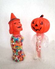Vtg Halloween * ROSBRO * Witch & Jack o Lantern Candy Container s picture